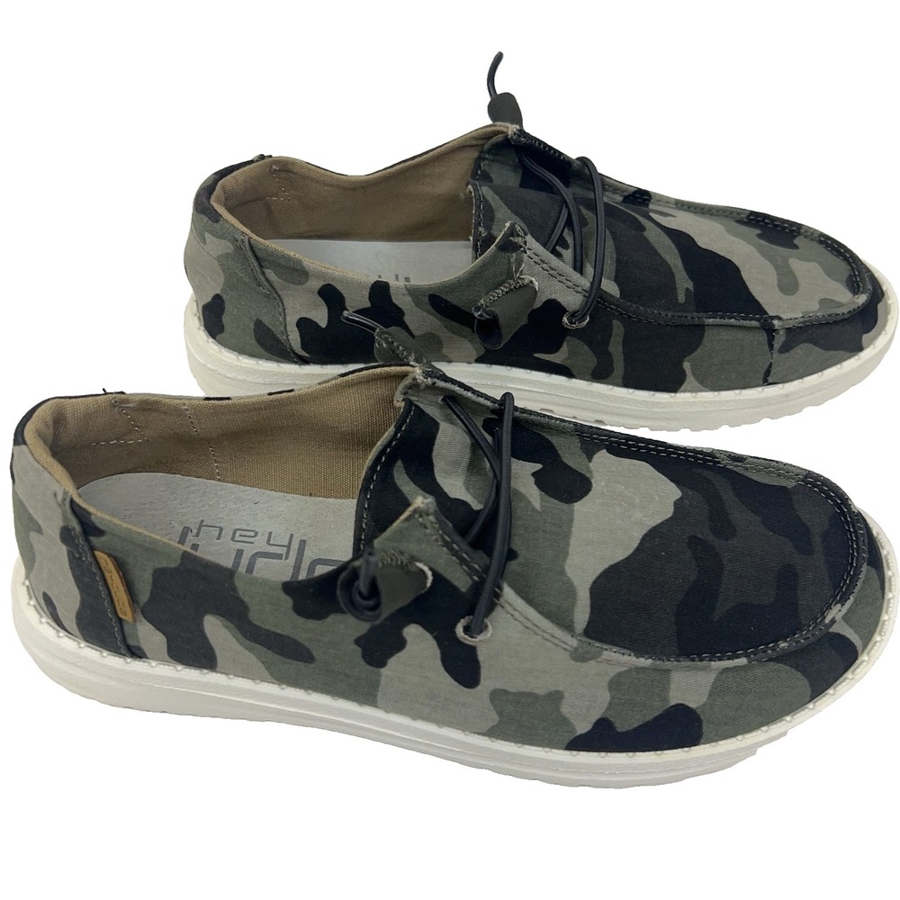 Hey Dude Wendy Lace Up Loafers Women's Size 6 Camo Canvas Slip On Comfort Shoes